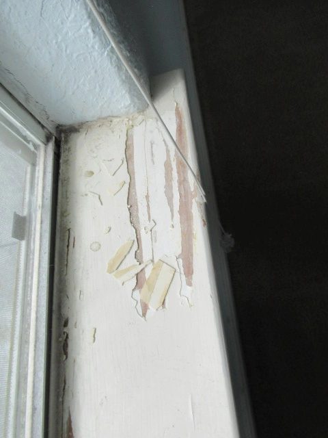 Peeling paint is a common indication of water penetration.