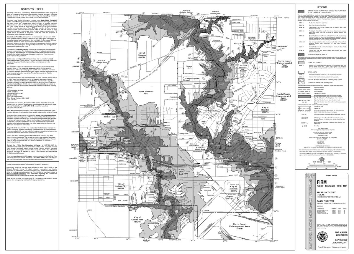 Floodplain map illustration accompanying the original Houston flood-map article.